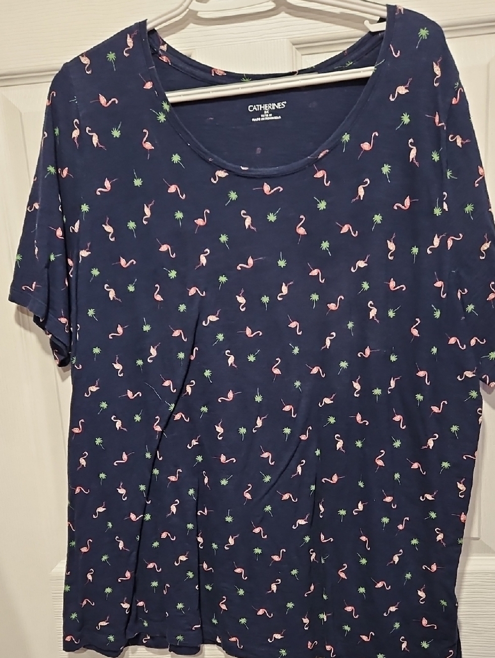 Catherines Navy Tee with Pink Flamingo & Green Palms